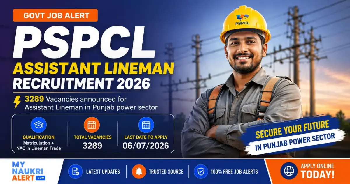 PSPCL Assistant Lineman Recruitment 2026 notification showing 3289 vacancies apply online